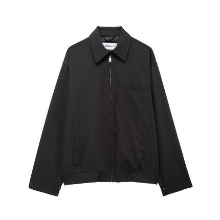 Womens Cropped Jacket Zip Up Lightweight Oversized Coat with Pockets