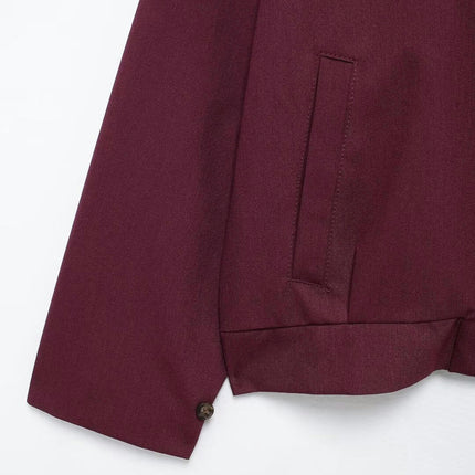 Womens Cropped Jacket Zip Up Lightweight Oversized Coat with Pockets