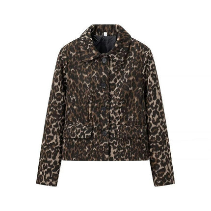 Womens Cropped Jacket Button Down Long Sleeve Lapel Collar Outwear