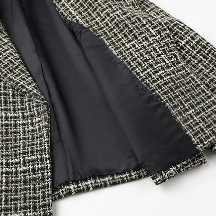 Womens Tweed Blazers Jackets Casual Long Sleeve Button Down Cropped Coat
