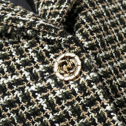 Womens Tweed Blazers Jackets Casual Long Sleeve Button Down Cropped Coat