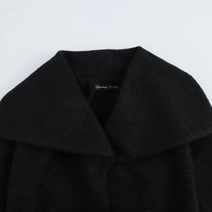 Women Winter Wool Blend Jacket Long Sleeve Casual Button Lapel Cropped Coats Outerwear