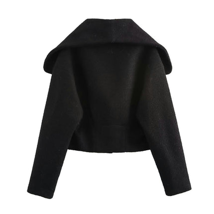 Women Winter Wool Blend Jacket Long Sleeve Casual Button Lapel Cropped Coats Outerwear