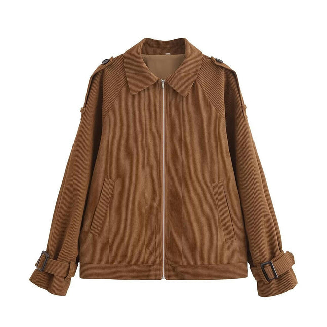 Women's Casual Corduroy Jackets Zip Up Long Sleeve Fall Outerwear with Pockets