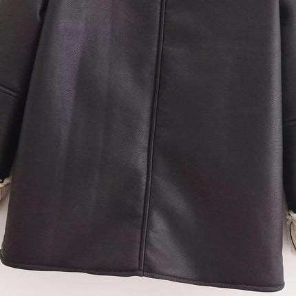 Women's Faux Leather Moto Bomber Jacket Sherpa-Lined Coat Winter Coat Outerwear