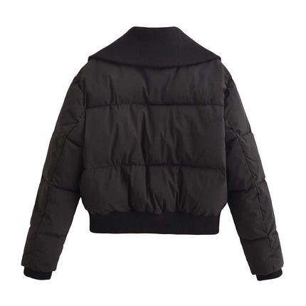 Women's Winter Cropped Puffer Jacket Long Sleeve Lightweight Zip Short Coat with Pockets