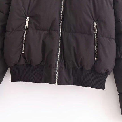 Women's Winter Cropped Puffer Jacket Long Sleeve Lightweight Zip Short Coat with Pockets