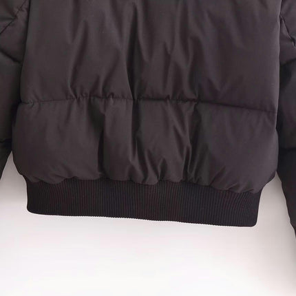 Women's Winter Cropped Puffer Jacket Long Sleeve Lightweight Zip Short Coat with Pockets
