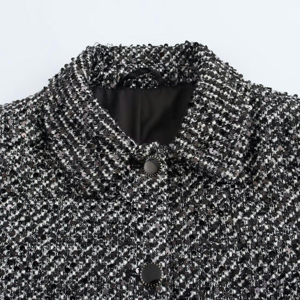 Women's Vintage Plaid Button Down Tweed Cropped Jacket Coat
