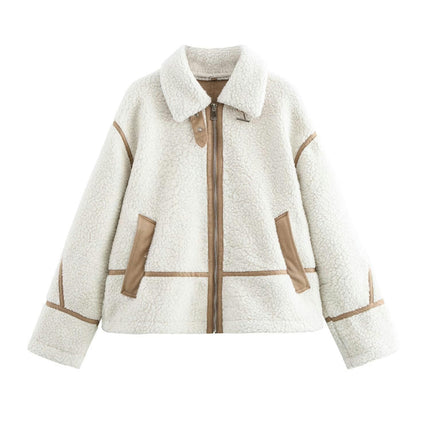 Womens Winter Full Zipper Faux Fleece Jackets Long Sleeve Warm Teddy Coats with Pockets