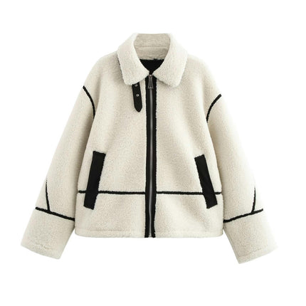 Womens Winter Full Zipper Faux Fleece Jackets Long Sleeve Warm Teddy Coats with Pockets