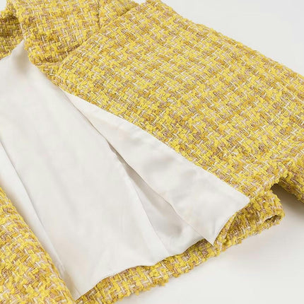 Women's Double Breasted Tweed Blazer Jacket Business Casual Tweed Jacket