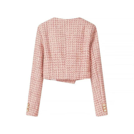 Women's Double Breasted Tweed Blazer Jacket Business Casual Tweed Jacket