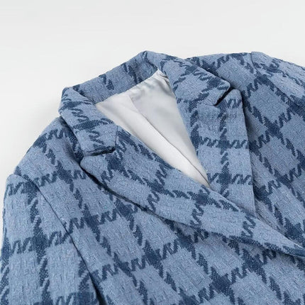 Women's Plaid Tweed Blazer Jacket Button Casual Long Sleeve Cropped Coat