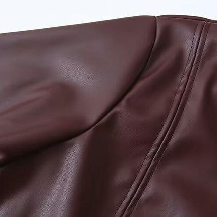 PU Faux Leather Crop Jackets for Women's Open Front Button Down Long Sleeve Jacket