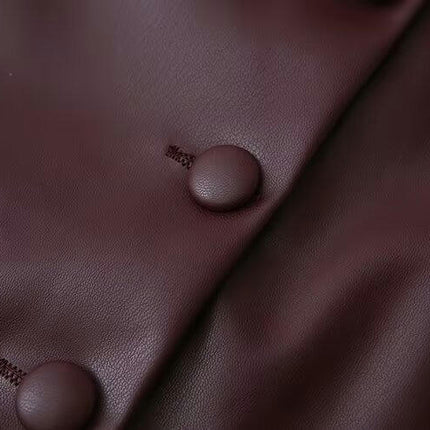PU Faux Leather Crop Jackets for Women's Open Front Button Down Long Sleeve Jacket
