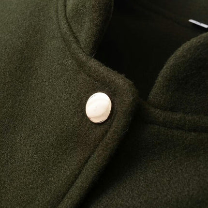 Women's Fashion Button Down Cropped Jacket Stand Collar Coat with Pockets
