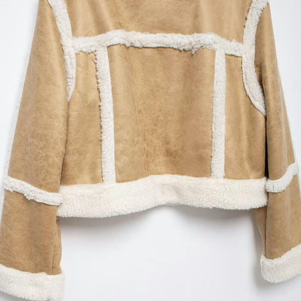 Women's Fleece Sherpa Lined Zip Up Coat Lapel Collar Winter Casual Jacket with Pockets