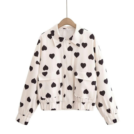Women's Fall Cropped Jacket Zip Up Lapel Collar Long Sleeve Casual Coat