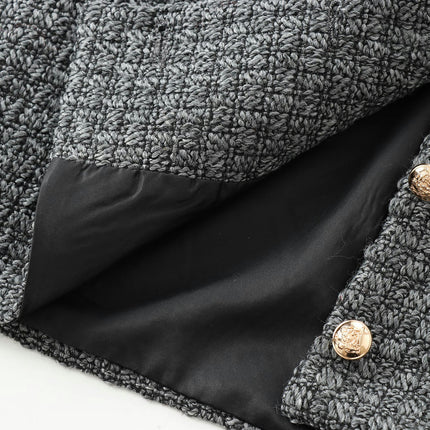 Women's Cropped Elegant Casual Tweed Blazer Button Down Long Sleeve Jacket