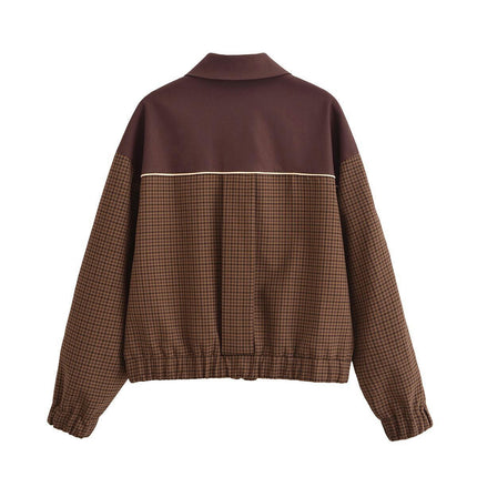 Womens Casual Jackets Cropped Lapel Zipper Long Sleeve Coat with Pockets