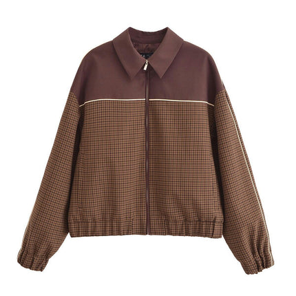 Womens Casual Jackets Cropped Lapel Zipper Long Sleeve Coat with Pockets