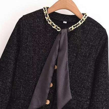 Tweed Jacket for Women Long Sleeve Button Down Casual Work Office Plaid Cropped Coat