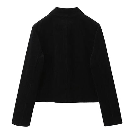 Women's Corduroy Cropped Jacket Winter Fall Lapel Button Down Casual Short Coats