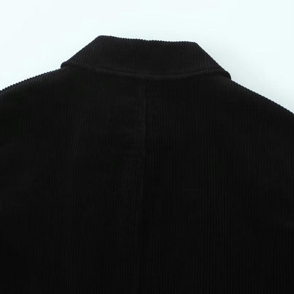 Women's Corduroy Cropped Jacket Winter Fall Lapel Button Down Casual Short Coats