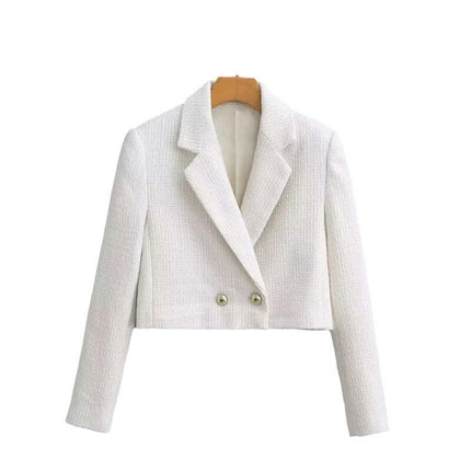 Womens Tweed Blazers Casual Long Sleeve Button Open Front Lapel Jackets