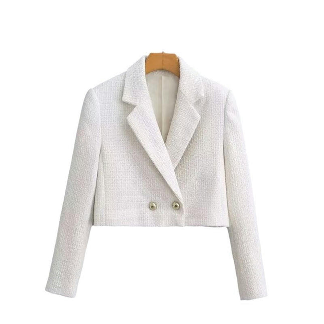 Womens Tweed Blazers Casual Long Sleeve Button Open Front Lapel Jackets