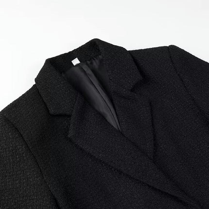Womens Tweed Blazers Casual Long Sleeve Button Open Front Lapel Jackets