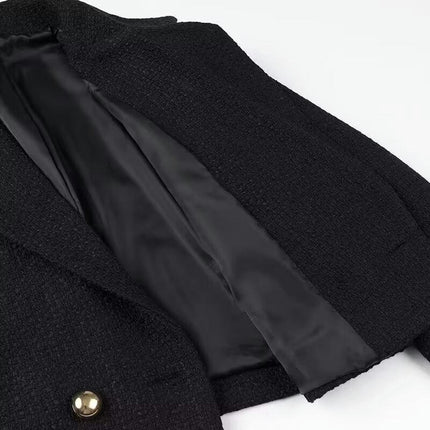 Womens Tweed Blazers Casual Long Sleeve Button Open Front Lapel Jackets