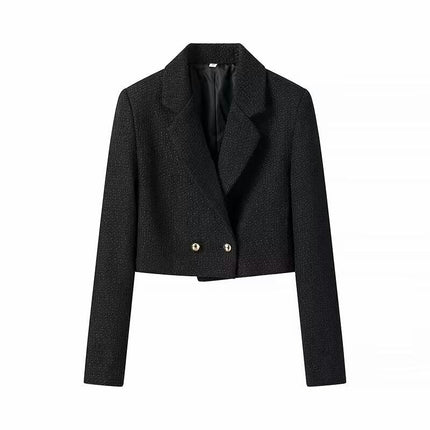 Womens Tweed Blazers Casual Long Sleeve Button Open Front Lapel Jackets
