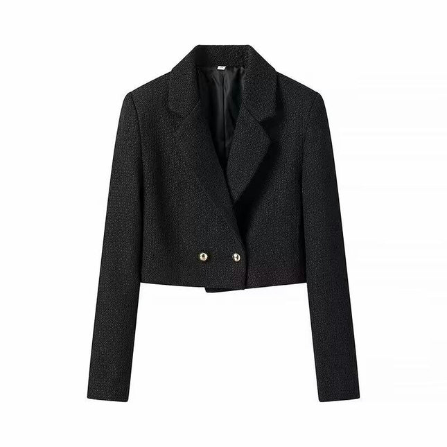 Womens Tweed Blazers Casual Long Sleeve Button Open Front Lapel Jackets