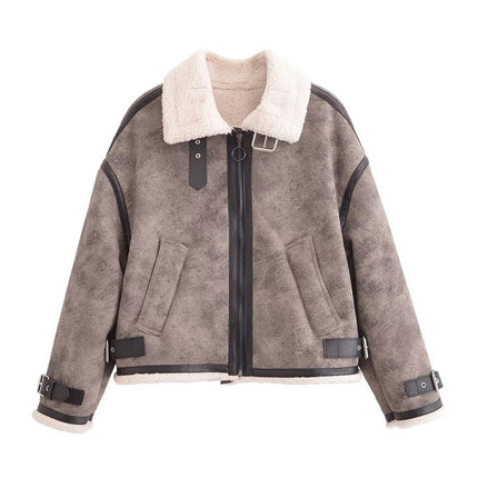 Women's Faux Leather Jacket Warm Thick Winter Sherpa Lined Zipper Moto Biker Coats