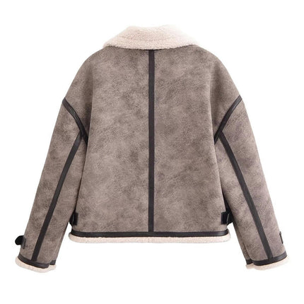 Women's Faux Leather Jacket Warm Thick Winter Sherpa Lined Zipper Moto Biker Coats