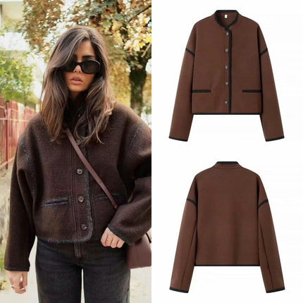 Womens Long Sleeve Casual Wool Blend Jacket Button Down Winter Coat Stand Collar Overcoat