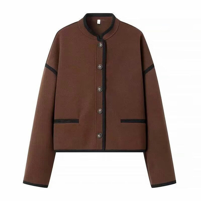 Womens Long Sleeve Casual Wool Blend Jacket Button Down Winter Coat Stand Collar Overcoat