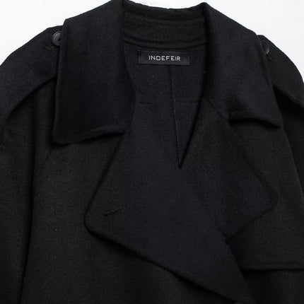Womens Cropped Coat Double Breasted Casual Notched Lapel Wool Blend Overcoat