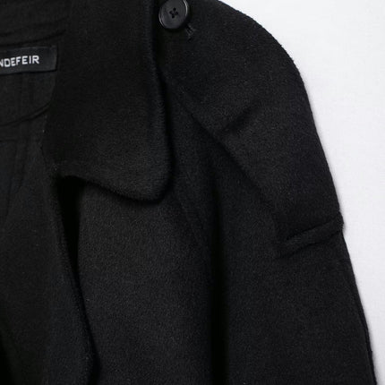 Womens Cropped Coat Double Breasted Casual Notched Lapel Wool Blend Overcoat
