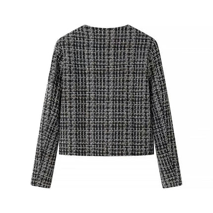 Women's Open Front Tweed Jacket Button Down Bussiness Casual Blazer Jacket