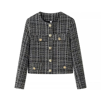 Women's Open Front Tweed Jacket Button Down Bussiness Casual Blazer Jacket