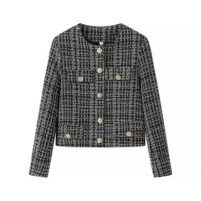 Women's Open Front Tweed Jacket Button Down Bussiness Casual Blazer Jacket