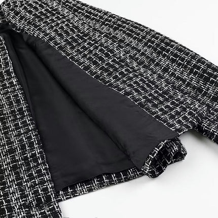 Women's Open Front Tweed Jacket Button Down Bussiness Casual Blazer Jacket