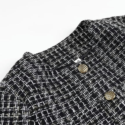 Women's Open Front Tweed Jacket Button Down Bussiness Casual Blazer Jacket