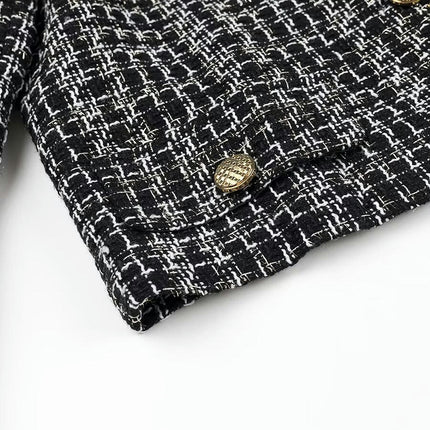 Women's Open Front Tweed Jacket Button Down Bussiness Casual Blazer Jacket