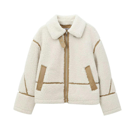 Women's Coat Casual Lapel Fleece Fuzzy Faux Shearling Zipper Coats Warm Winter Outwear Jackets