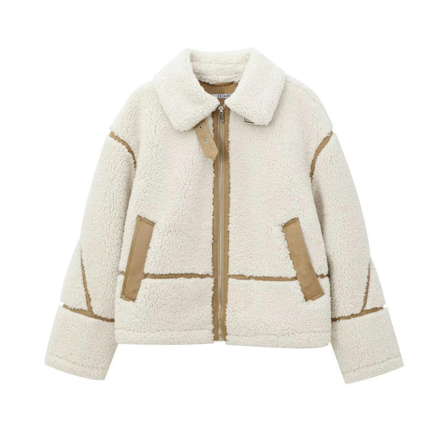 Women's Coat Casual Lapel Fleece Fuzzy Faux Shearling Zipper Coats Warm Winter Outwear Jackets