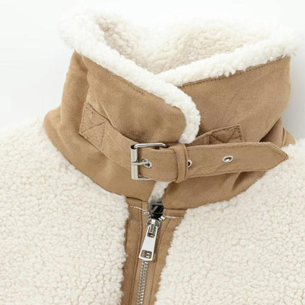 Women's Coat Casual Lapel Fleece Fuzzy Faux Shearling Zipper Coats Warm Winter Outwear Jackets